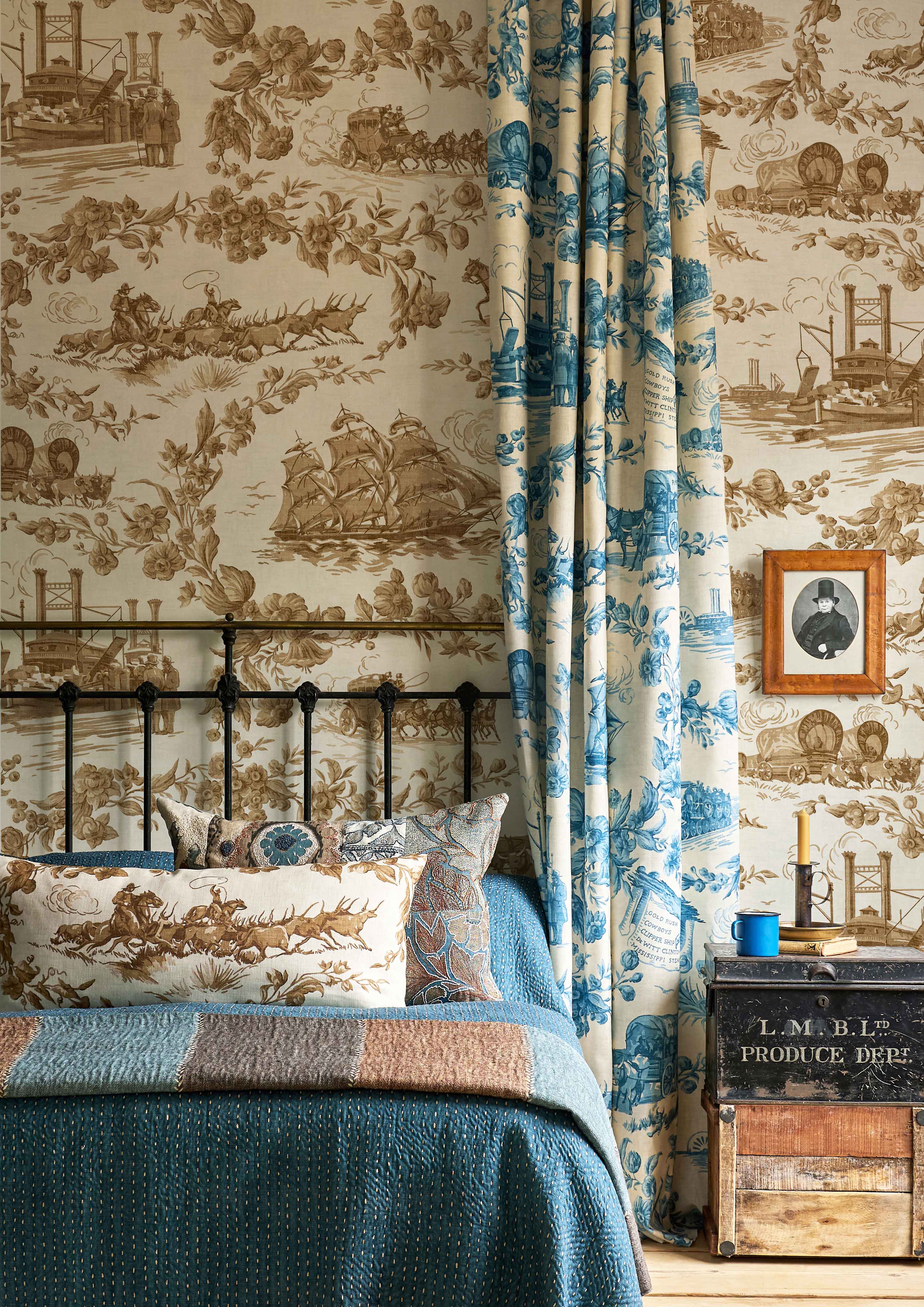 pioneer days blue and brown bedroom